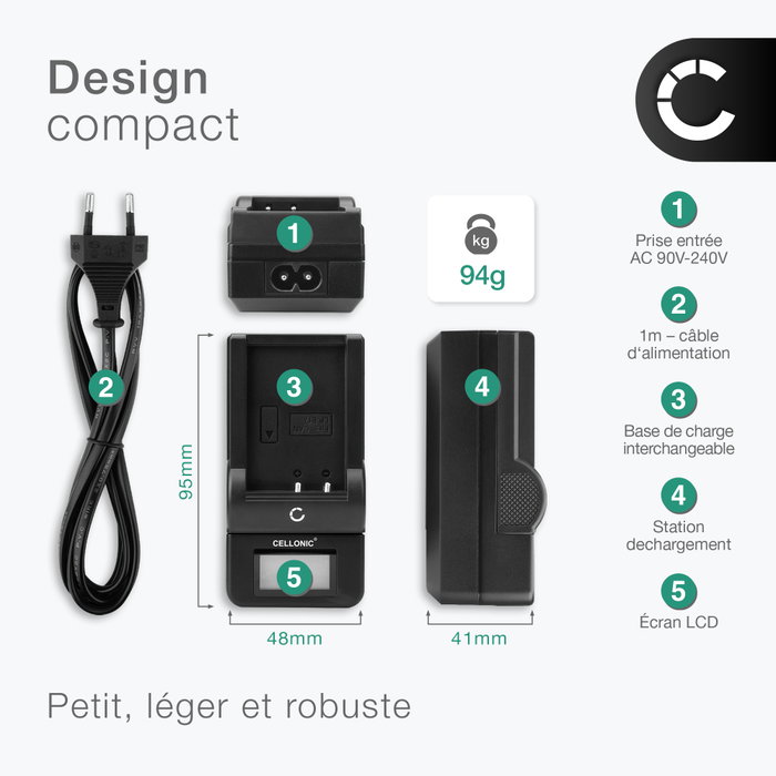 Chargeur pour appareil photo Sony Cybershot DSC-T2, DSC-T70, DSC-T77