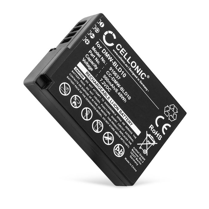 Battery for Panasonic Lumix GX1, G3, GF2, ZS7, TS2, BLD10 DMW-BLD10 (900mAh, 7.2V) from CELLONIC