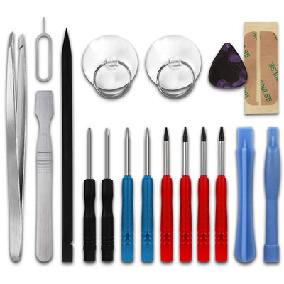 Kit réparation smartphone 18 pièces avec 2 Tournevis Pentalobe, 4 Tournevis TORX, pincette, ventouse & plus | outils réparation pour téléphone portable Iphone, Samsung, huawei