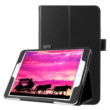 Book Tablet Case with Stand for Samsung Galaxy Tab S2 8.0 (SM-T710 / SM-T713 / SM-T715 / SM-T719) Synthetic Leather Protective Folding Flip Folio Wallet Tri Fold Bookcase Cover Sleeve - Black