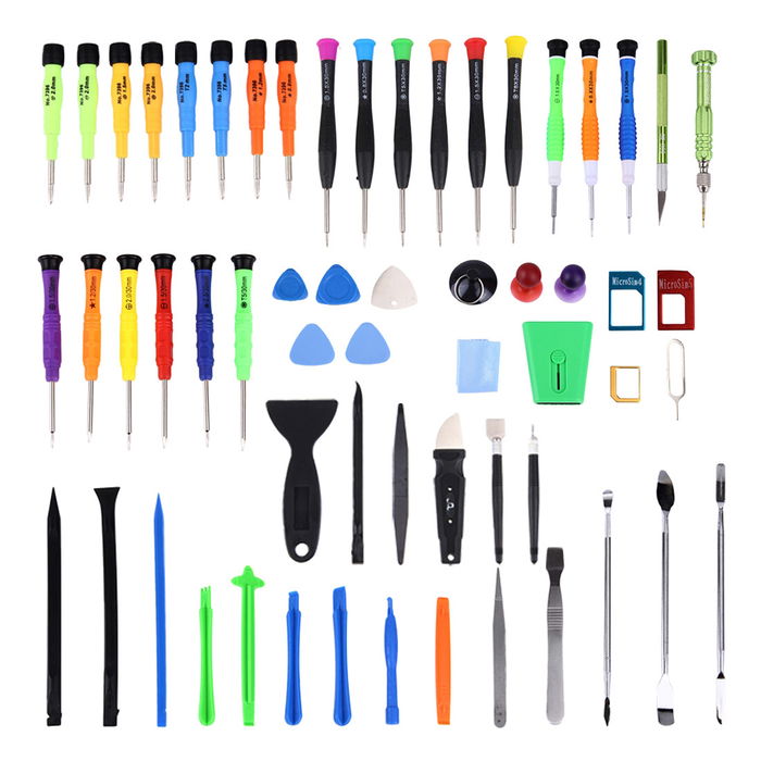 Kit réparation téléphone 60 pièces, avec 7 Tournevis Pentalobe, 5 Tournevis TORX, pincettes, ventouses, spatules & plus | outils spéciaux pour téléphone portable