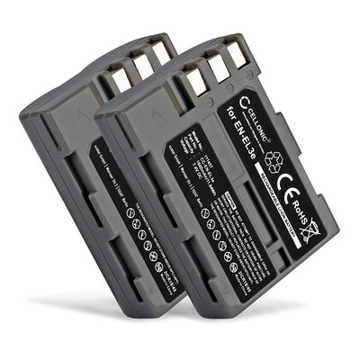 2x CELLONIC Camera Battery for Nikon D50 D70s D80 D90 D200 D300 D300S Replacement EN-EL3e Battery 1600mAh Backup