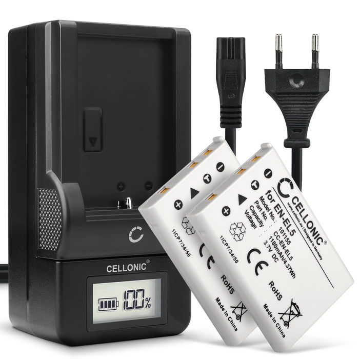2x Nikon Coolpix P510 Batterie + Chargeur 1180mAh de CELLONIC