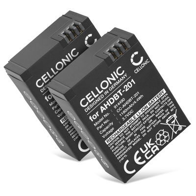 2 x 3.6V vervangende batterij AHDBT301, AHDBT-302 voor GoPro Hero, GoPro Hero 3 Black, Hero 3 Plus, Hero 3 Silver, Hero 3 White actioncam 1180mAh camcorder