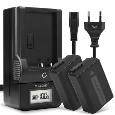 Pack de 2x batteries NP-FW50 1030mAh pour appareil photo Sony A6000 Alpha 6000 A6300 A6500 A5100 A5000 A3000 A7 II Alpha 7 II A7s A7R ILCE-7R - Avec chargeur BC-VW1 et câble d'alimentation