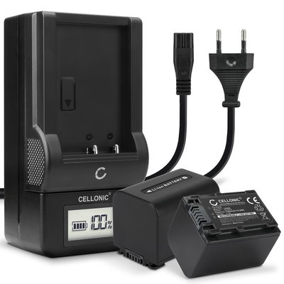 Pack de 2x batteries NP-FV90 1500mAh pour appareil photo Sony AX100 FDR-AX700 PXW-Z90 HXR-NX80 HDR-CX625 -CX680 -CX900 -CX450 NEX-VG30 VG20 -VG10 - Avec chargeur et câble d'alimentation