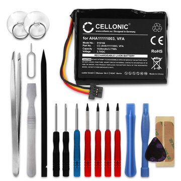 CELLONIC GPS Battery for TomTom Via 1605, Start 60, Start 60 M, Start 60 EU, 4EN62, VF6D, AHA11111003 + 17pc GPS Tool Kit VFA VF6D AHA11111003 AHA11111006 1020mAh SatNav Sat Nav Battery Replacement