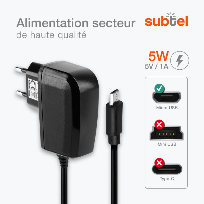 Acer Liquid Gallant E350 Chargeur - 1.1m Cble de charge et adaptateur  secteur de subtel