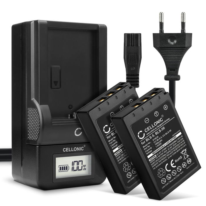 2x CELLONIC Camera Battery for Olympus Pen E-PL7, OM-D E-M10 Mark II, Olympus Stylus 1, Pen E-PL6, E-450, E‑P3 Replacement BCS-1 BCS-5 Battery 1000mAh Backup + Charger BLS-5 BLS-50