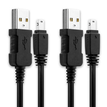 2x USB Kabel voor Casio Exilim EXFH20, Casio Exilim Z75, Casio F1, Casio FC100, TR150, EXH15 - 1m EMC-6 Oplaadkabel 0.5A Camera foto PVC Datakabel zwart