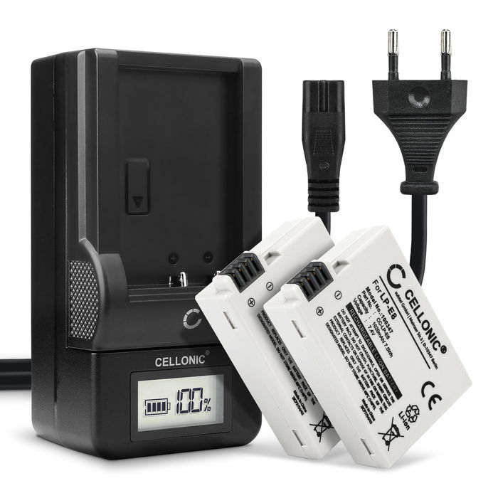 2x LP-E8 Batteries for Canon 600D EOS 700D EOS 550D EOS 650D EOS Rebel T2i T3i T4i T5i EOS Kiss X4 X5 X6i - 1020mAh DSLR LPE8 Battery Replacement + LCD Smart Charger