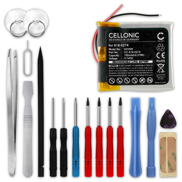 Batterij compatibel met Apple iPod Shuffle 2 Gen. (! 1GB !) (A1204) - 616-0274 616-0278 100mAh + Schroevendraaier-set vervangende accu reservebatterij extra energie
