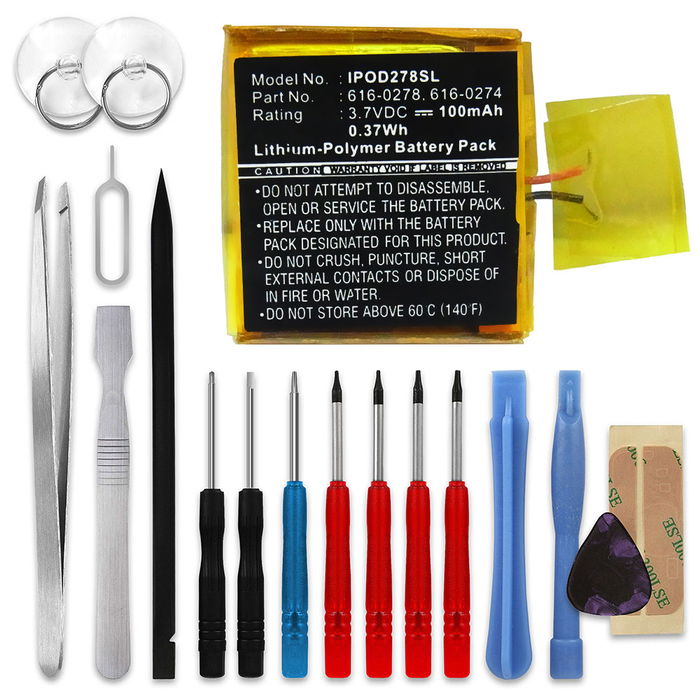 Apple iPod Shuffle 2 Gen. - A1204 Accu Batterij + Schroevendraaier-set 100mAh van subtel