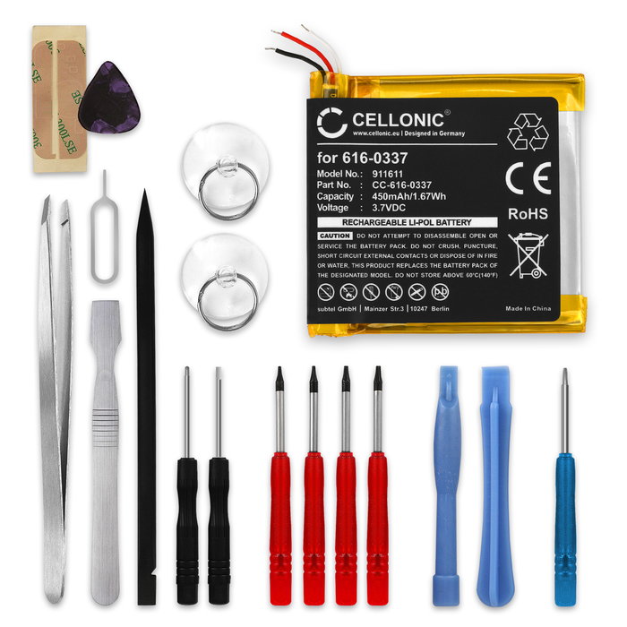 Apple iPod nano 3 Gen. - A1236 Batterie + kit d'outils 450mAh de CELLONIC