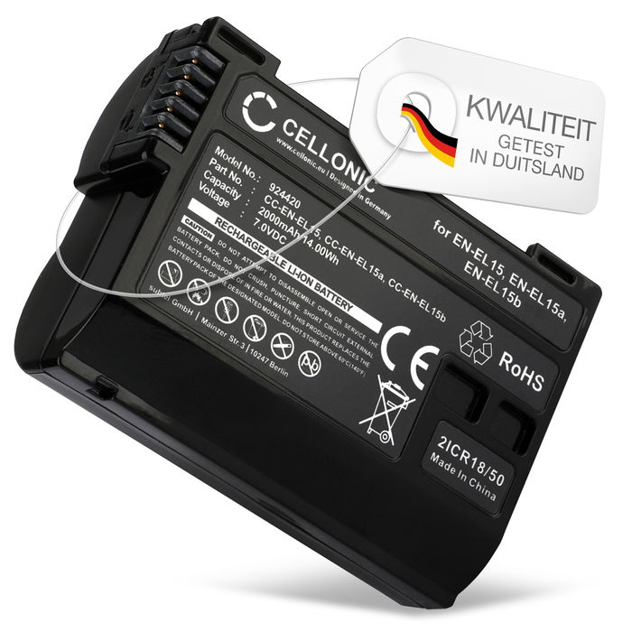 Batterij EN-EL15 voor Nikon D850 D750 1 V1 D7500 D7200 D800 D810 D7100 D7000 Z6 II D610 van CELLONIC