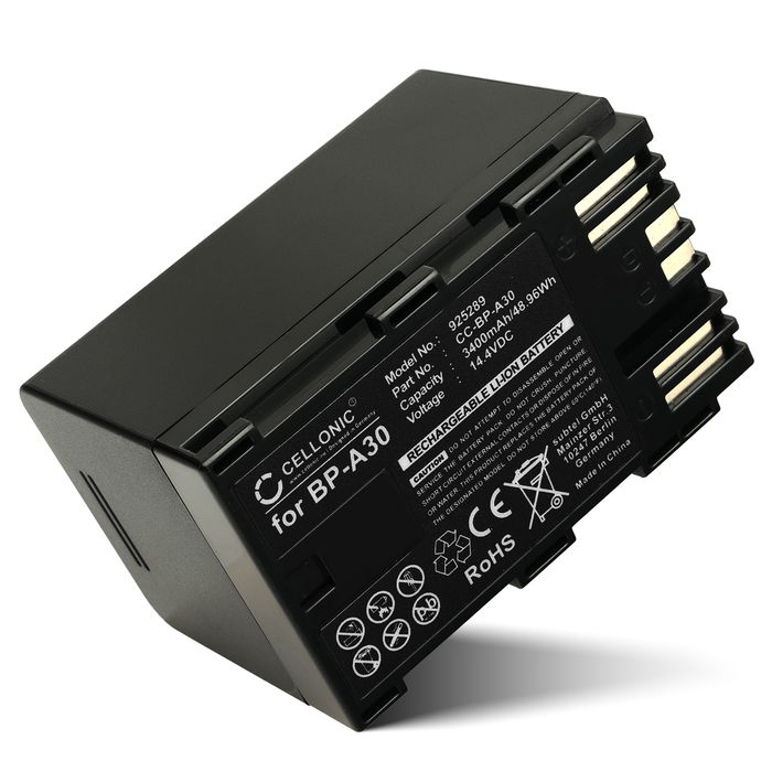 Batterij voor Canon XF605, XF705, EOS C300 Mark II, Canon C200, CA-CP200L, C300 Mark II PL BP-A30 Accu (3400mAh, 14.4V) van CELLONIC