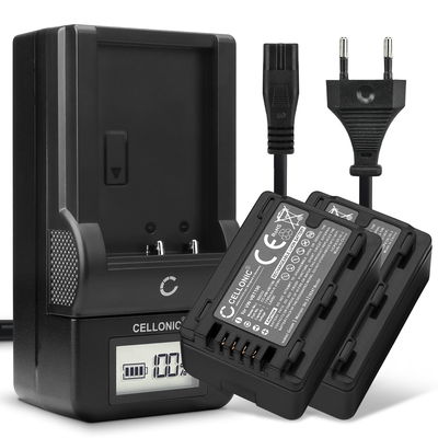 Pack de 2x batteries VW-VBK180 VW-VBT190 -VBY100 1780mAh pour appareil photo Panasonic HC-V180 V10 V160 V270 V380 V777 V800 HC-VXF990 HC-VX980 HC-W580 HDC-SD40 - Avec chargeur VW-BC10 et câble d'alimentation