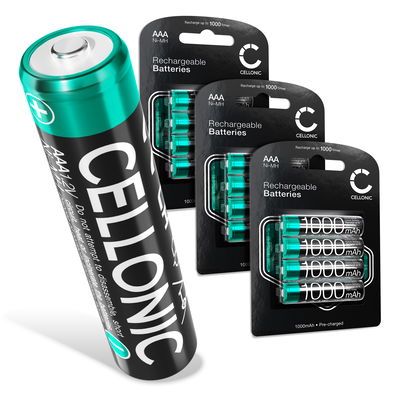 Cellonic AAA Accus - 1000mAh - pre geladen, lange levensduur - 12x Batterijen AAA / Micro / HR03 battery