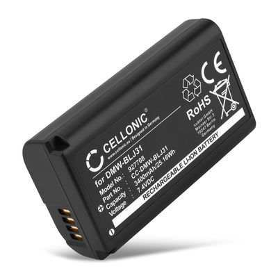 Batterie pour Panasonic Lumix DC-S1 Lumix DC-S1H Lumix DC-S1R Lumix S1 Lumix S1H Lumix S1R DMW-BLJ31 (3400mAh, 7.4V) de CELLONIC