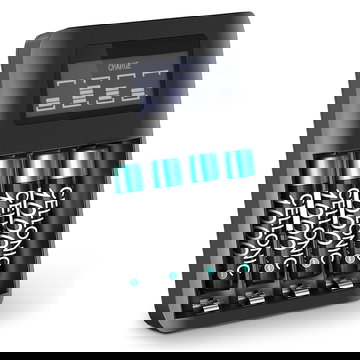 CELLONIC USB Batterijlader voor AA en AAA Batterijen met 4 Laadslots en Display, Batterij Opladers + 4x AAA Accu Batterijen 1000mAh