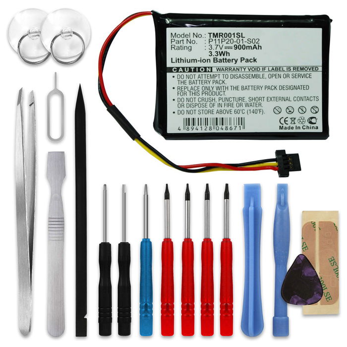 Batterie ICP653443M,P11P20-01-S02,S2IP002405148 900mAh pour TomTom Route XL, XXL - + kit d'outils