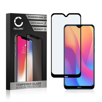 Vervangende screenprotector compatibel met Xiaomi Redmi 8A smartphone (3D Full Cover, 9H, 0,33mm, Full Glue)
