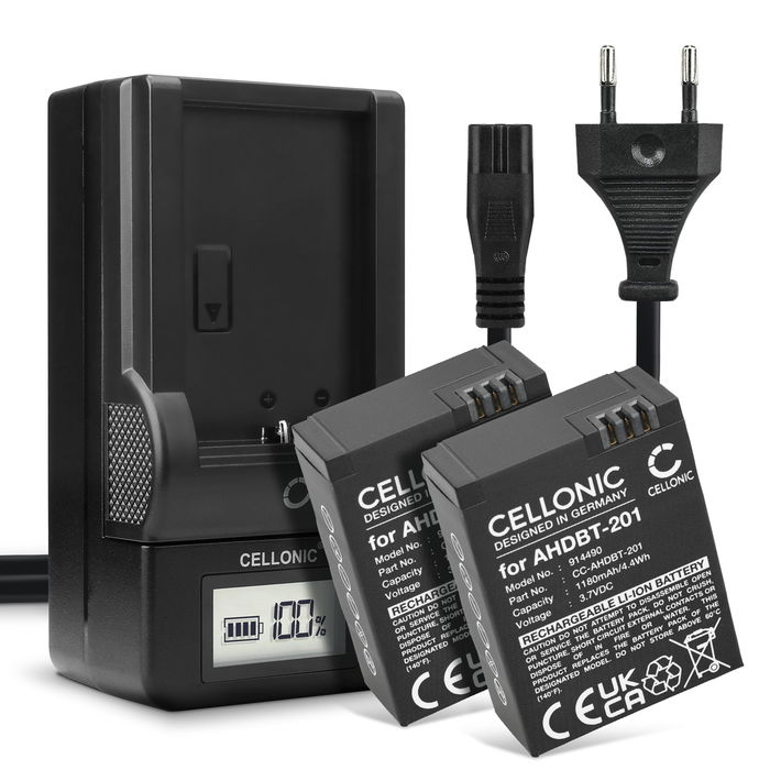 2x GoPro Hero 3 Accu Batterij + Oplader 1180mAh van CELLONIC