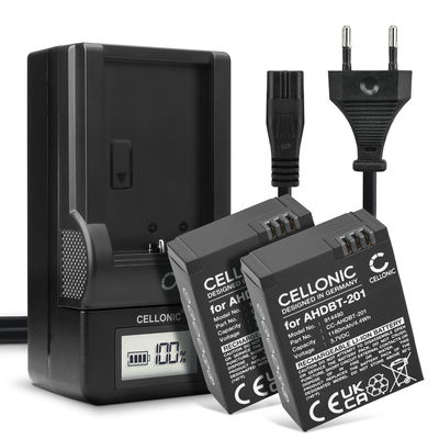 Pack de 2x batteries AHDBT-201 AHDBT-301 AHDBT-302 1180mAh pour appareil photo GoPro Hero 3 Hero 3 White Hero 3 Black Hero 3 Silver Hero 3 + Hero 3+ Hero 3 Plus - Avec chargeur et câble d'alimentation