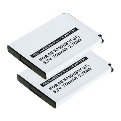 2x Batterij compatibel met Sony Ericsson W810i / W800i / W550i / W350i / K750i / K610i / J110i / V630i / Z520i - BST-37 750mAh vervangende accu reservebatterij extra energie