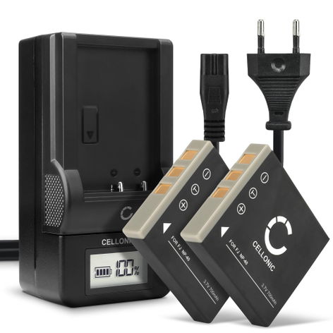 2x Battery for Fuji FinePix F480, F402, Z2, Z5fd, F610, V10, Z1, F810 (700mAh, 3.7V) + Charger from CELLONIC