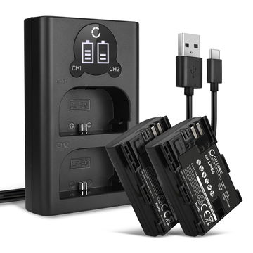 2 x Accu LP-E6 LP-E6N - vervangende batterij & USB oplader CBC-E6 LC-E6 voor Canon EOS 5D Mark II III IV EOS 5DS R EOS 60D 60Da EOS 6D Mark II EOS Camera
