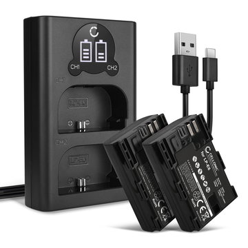 2x Batterie LP-E6N LP-E6 2000mAh + Chargeur Double CBC-E6 LC-E6 pour Canon EOS 80D 90D 70D 7D 6D Mark II 60D R6 R5 5Ds R 5D Mark IV III