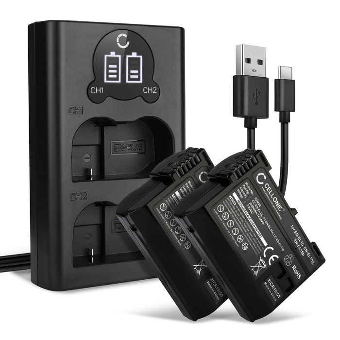 2x Nikon D750 Batterie + Chargeur Double 2000mAh de CELLONIC
