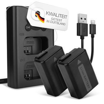 2x camera accu en oplader voor Sony Alpha 7, 6400, 6300, A6100, 6000, ZV-E10 - NPFW50 accuset + Dubbele Oplader BC-VW1 oplaadkabel, adapter reserve batterij