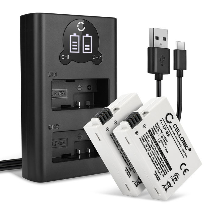 2x Canon EOS 650D Accu Batterij + Dubbele Oplader 1020mAh van CELLONIC