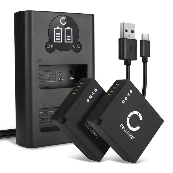2x Panasonic Lumix DMC-TZ80 Battery + Dual Charger 730mAh from CELLONIC