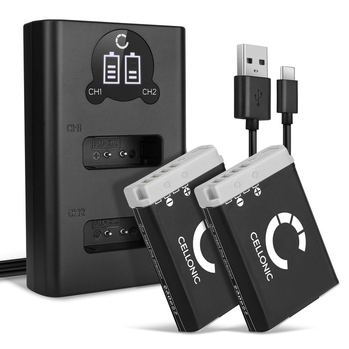 2x Canon NB-13L Battery + Dual Charger 1010mAh from CELLONIC