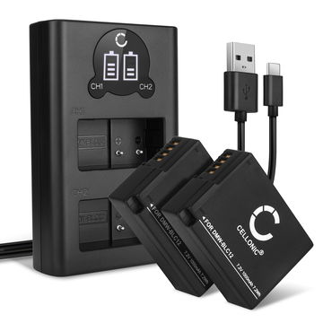 2x DMW-BLC12 DMW-BLC12E -BLC12PP accu voor Panasonic G7 DMC-G7 G5 G6 G80 G81 G90 GX8 GH2 Lumix FZ1000 II DMC-FZ200 FZ2000 FZ300 - 1000mAh + Dubbele Oplader DE-A80A DE-A80 vervangende accu voor camera