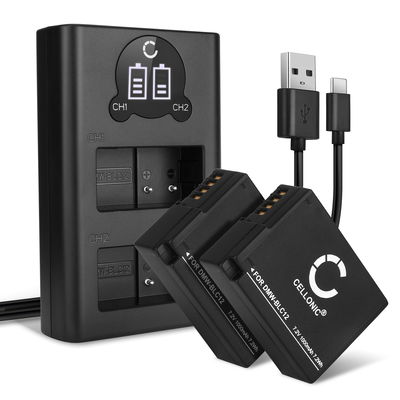 2x DMW-BLC12 DMW-BLC12E -BLC12PP accu voor Panasonic G7 DMC-G7 G5 G6 G80 G81 G90 GX8 GH2 Lumix FZ1000 II DMC-FZ200 FZ2000 FZ300 - 1000mAh + Dubbele Oplader DE-A80A DE-A80 vervangende accu voor camera