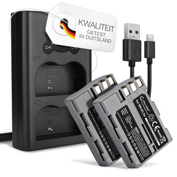 2x EN-EL3e EN-EL3a EN-EL3 accu voor Nikon D700 D70s D80 D90 D900 D100 D200 D300 D300S D50 D70 - 1600mAh + Dubbele Oplader MH-18a vervangende accu voor camera