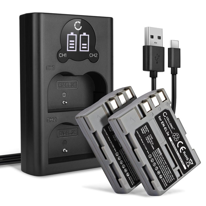 2x Nikon D80 Accu Batterij + Dubbele Oplader 1600mAh van CELLONIC