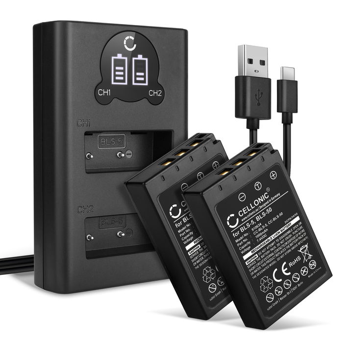 2x Olympus OM-D E-M10 Mark IV Accu Batterij + Dubbele Oplader 1000mAh van CELLONIC