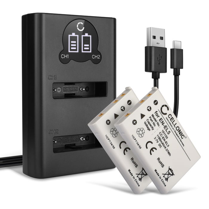 2x Nikon Coolpix P530 Accu Batterij + Dubbele Oplader 1180mAh van CELLONIC