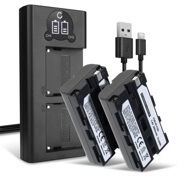 2x Camera batterij voor Sony VX1000 VX2000 VX2100 HDR-FX1 HDR FX7E FX1000 PD150 PD170 NPF330 NPF730 - NP-F550 F330 F750 Vervangende batterij 2600mAh + Dubbele Oplader oplaadkabel, batterij reserve accu