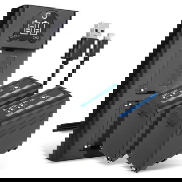 2x NP-F930 NP-F950 NP-F960 NP-F970 XL-B2 XL-B3, USB-Out accu voor Sony AX1 VX2000 VX2100 HDR-FX1 FX7 PD150 HXR-MC2000 FDR-AX1 Z CAM E2 - 10200mAh + Dubbele Oplader vervangende accu voor camera