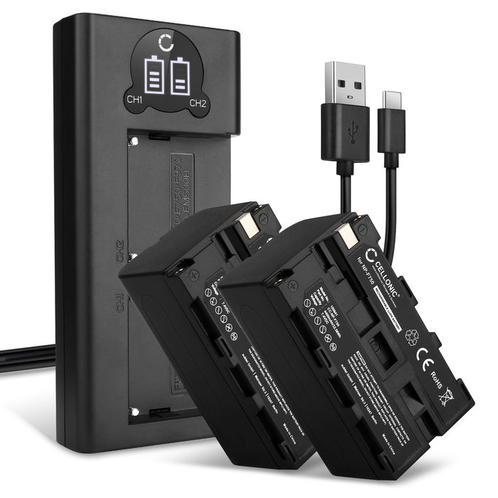 2x Sony NP-F750 Accu Batterij + Dubbele Oplader 4400mAh van CELLONIC