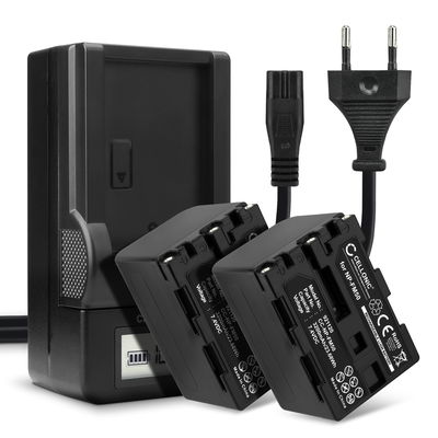 Pack de 2x batteries NP-FM50 NP-FM30 NP-FM70 NP-QM91 NP-QM71 3200mAh pour appareil photo Sony HVR-A1 HDR-SR1 HDR-HC1 GV-D1000 DCR-TRV38 -TRV20 -TRV330 -TRV285 -TRV340 -TRV345 -TRV351 -TRV355 - Avec chargeur et câble d'alimentation