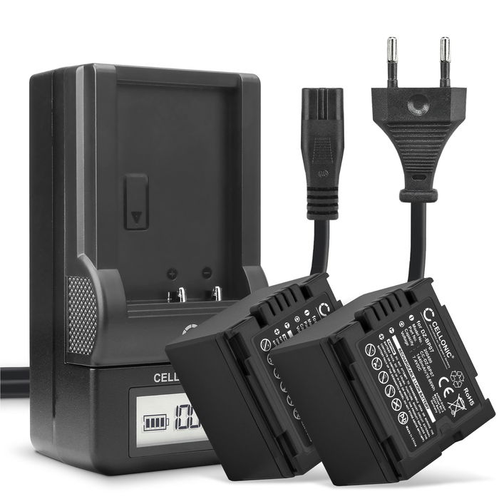 Pack de 2x Batteries Panasonic NV-GS230 Accu 1440mAh avec station de chargement à affichage LED et prise secteur