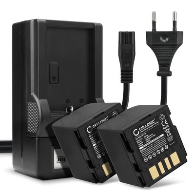 Pack de 2x batteries BN-VF714 1500mAh pour appareil photo JVC GZ-D240, GZ-D270, GZ-DF420, GR-D240, GR-D270, GR-D290, GR-DF420, GR-X5 - Avec chargeur et câble d'alimentation