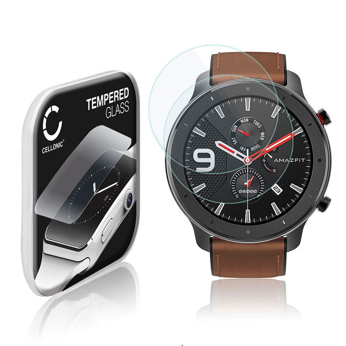 2x Amazfit GTR - 47mm Protecteur d'écran 9H en verre trempé 2.5D de CELLONIC